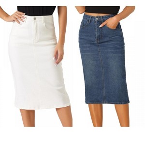 Allegra K Women's Casual High Waist Stretchy Midi Jean Skirt 2 Packs - 1 of 4