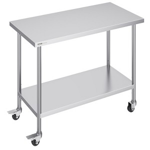 VEVOR Stainless Steel Work Table 24 x 48 x 38 Inch, with 4 Wheels, 3 Adjustable Height Levels, Heavy Duty Food Prep Worktable, Silver - 1 of 4