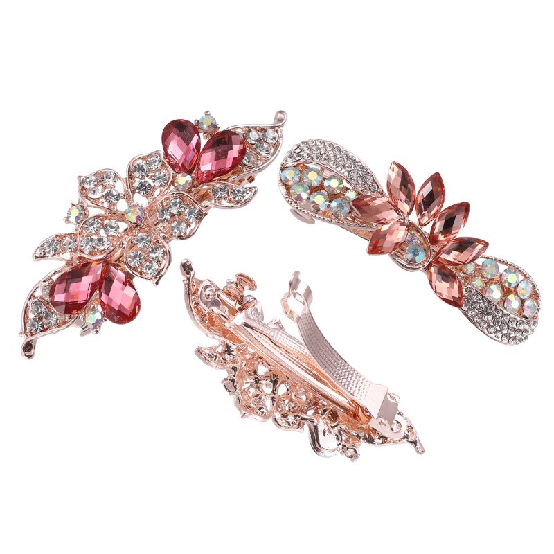 Unique Bargains 3 Pcs Hair Clips Hair Accessories for Women Hair Barrettes Sparkly Rhinestones Hairpin Pink, 3 of 7