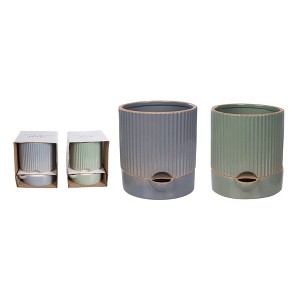 Transpac Large Terracotta Etched Self Water Planter Set of 2 Home Decorations Spring - 1 of 1