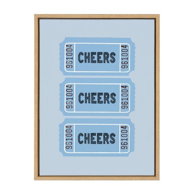 Cheers Blue Ticket Framed Canvas Print with Natural Wood Frame