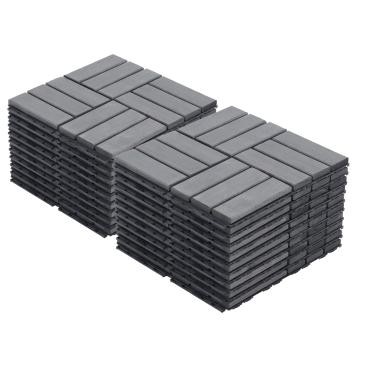 Interlocking Deck Tiles – 12"x12" Light Gray Acacia Hardwood, Checker Pattern for Patio, Balcony & Poolside – Easy DIY Outdoor Flooring