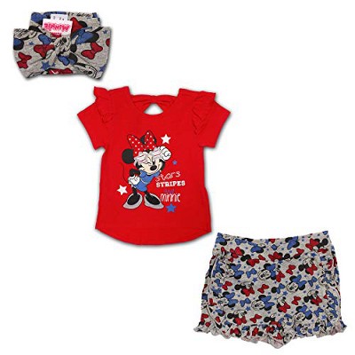 Disney Girl's 3-pack Stars Stripes And Minnie Mouse Glitter Graphic Tee ...