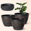VECELO Planters Set, Plastic Pot with Perforated Tray, Decorative Foliage Plants, Vintage Planters 3-Piece Set, Artificial Wood Planters - 2 of 4
