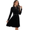 Women's Retro Velvet Long Sleeve dress With Belt Cocktail Party Dress - 3 of 4