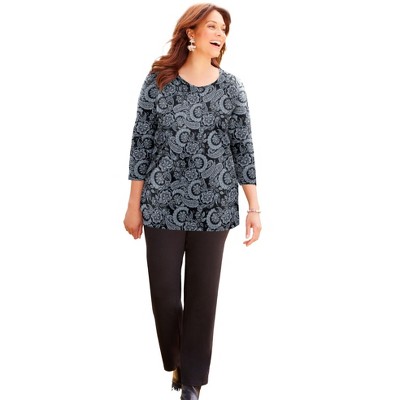 Tee-shirt Imprimé Catherines Femme - Col V, Manches 3/4, Taille 3XWP (26/28), Neuf Avec étiquettes