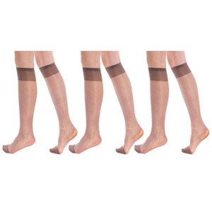 3 Pairs Sheer Knee High Socks for Women 15 Denier with Stay-Up Band One Size - 1 of 3