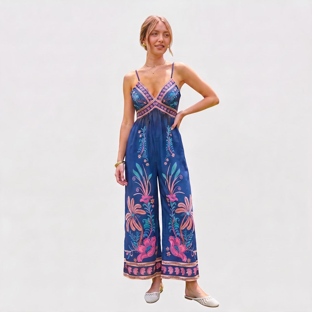 Cupshe Women's Floral Print Plunging Neckline Jumpsuit