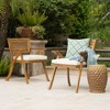SKRAN Outdoor Wooden Dining Set with Cushions, Weather-Resistant Rattan and Steel Frame for Patio, Garden, Indoor, Teak Finish - 2 of 4