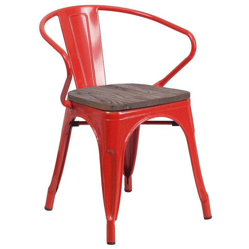 Flash Furniture Metal Chair with Wood Seat and Arms, 1 of 6
