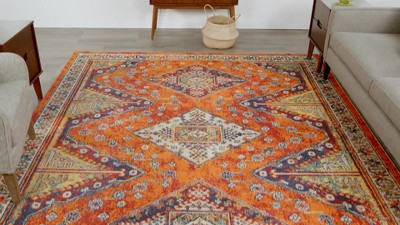 Bohemian Spirit Orange Diamond Synthetic 5'3" x 7'3" Area Rug