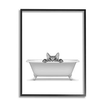 Stupell Industries Cat Peeking Bathroom Tub Framed Giclee Art