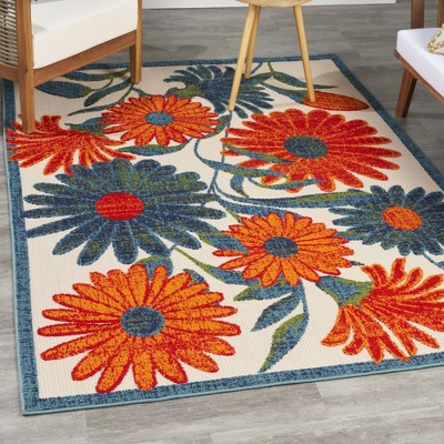 Ivory Multicolor Floral Synthetic Rectangular Indoor/Outdoor Rug 3'6" x 5'6"