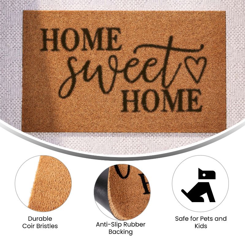 Flash Furniture Harbold 18" x 30" Indoor/Outdoor Coir Doormat with Home Sweet Home Message and Non-Slip Backing, 6 of 11