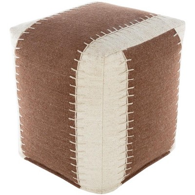 Livabliss Niko 18"H x 16"W x 16"D Solid and Border Dark Brown Pouf