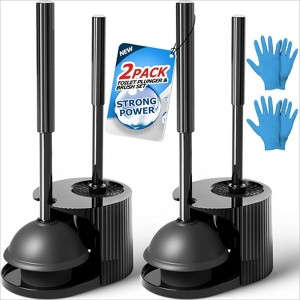 2-Pack 2-in-1 Toilet Brush and Plunger Set with Extended Handles - Essential Bathroom Cleaning Tools Combo - 1 of 4