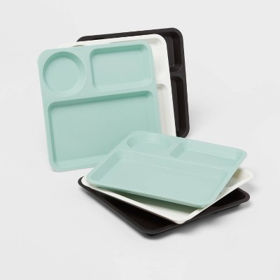 10" 6pk Plastic Cool Colors Kids' Square Divided Plates - Pillowfort™