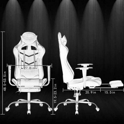 Black and White Ergonomic PU Leather Gaming Chair with Footrest