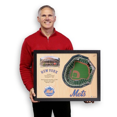 New York Mets 3D Stadium Timber Wall Art with Dark Frame