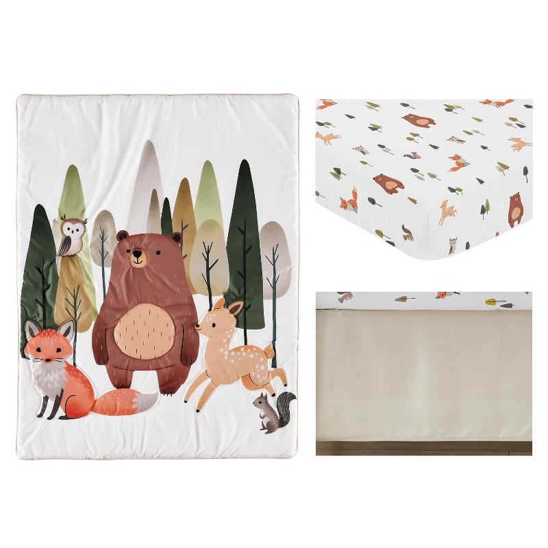 Sweet Jojo Designs Gender Neutral Unisex Baby Crib Bedding Set - Woodland Animal Pals Green Beige Brown Orange 3pc, 2 of 7