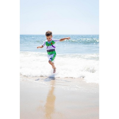 Disney Toy Story Little Boys' Cosplay 2-Piece Short Sleeve Raglan Swim Shirt and Board Shorts Outfit Buzz Lightyear White 5-6 — фото 2