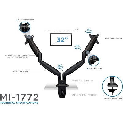 Dual Monitor Adjustable Arm Desk Mount with Gas Spring