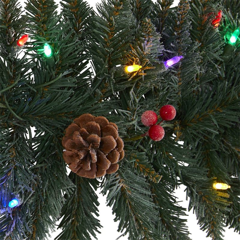 Nearly Natural 6&#39; Pre-lit LED Lightly Flocked Pine Artificial Christmas Garland with Pinecones and Berries Green with Multicolor Lights, 4 of 6