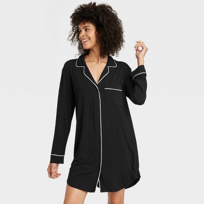 Women's Cloud Knit Notch Collar Long Sleeve NightGown - Auden™