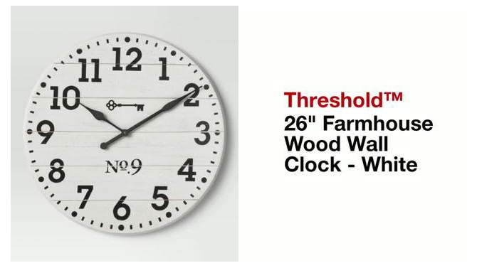 26&#34; Farmhouse Wood Wall Clock White - Threshold&#8482;, 2 of 11, play video