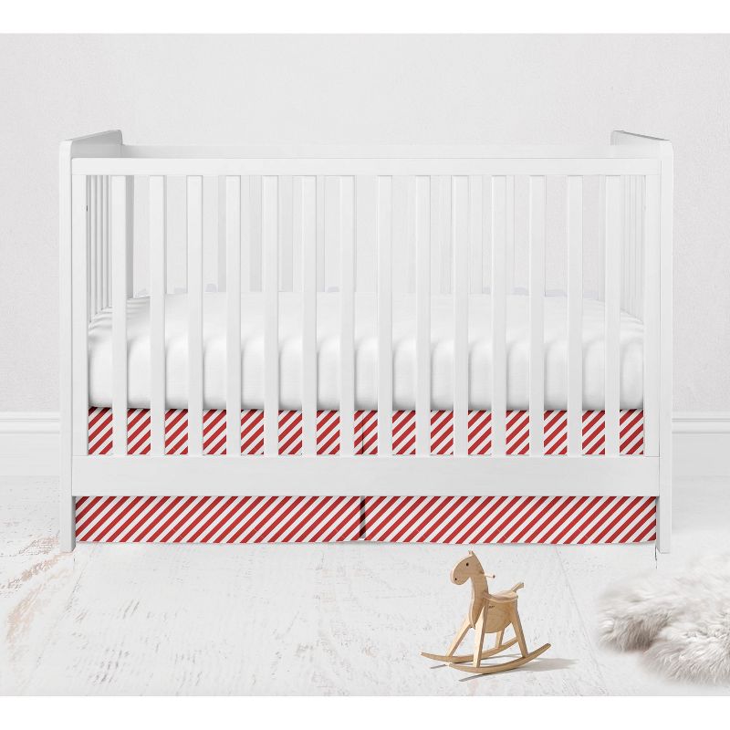 Bacati - Space Red Warp Pin Stripes Cotton Crib/Toddler Crib Skirt, 1 of 5