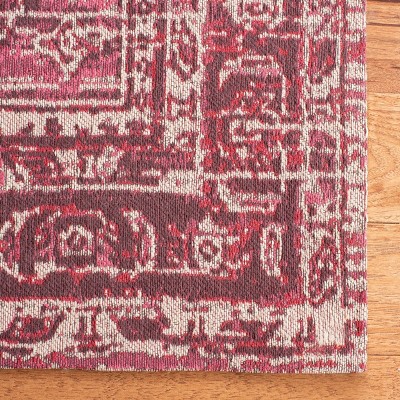 Fuchsia and Beige Floral Motif Cotton Runner Rug