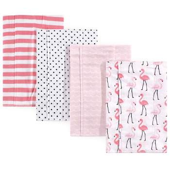 Hudson Baby Infant Girl Cotton Flannel Burp Cloths 4pk, Flamingos, One Size