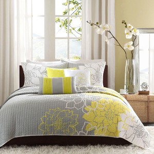 Sapphtopaz Bedding Comforter Set Cotton Floral Prints and Solid Colors Reversible Sateen Quilted Quilt Set 6 Piece - 1 of 4