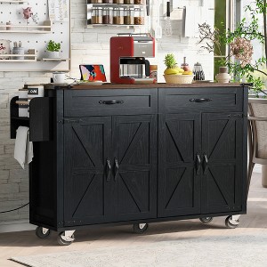 Zeus & Ruta 53.5''Farmhouse Kitchen Island with Power Outlet, Drop Leaf, Spice Rack and Drawer - 1 of 4