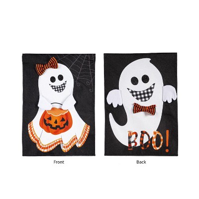 Evergreen Girl and Boy Ghost Reversible Garden Burlap Flag 12.5 x 18 Inches Indoor Outdoor Decor