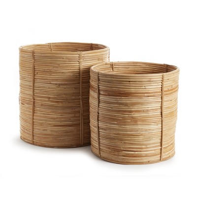 Plum & Post Cane Rattan Round Tree Baskets, Set Of 2