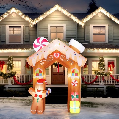 VINGLI 8ft Tall Christmas Gingerbread Archway Inflatable,  with Secure Stakes Storage Bag, Electric Blower Fan