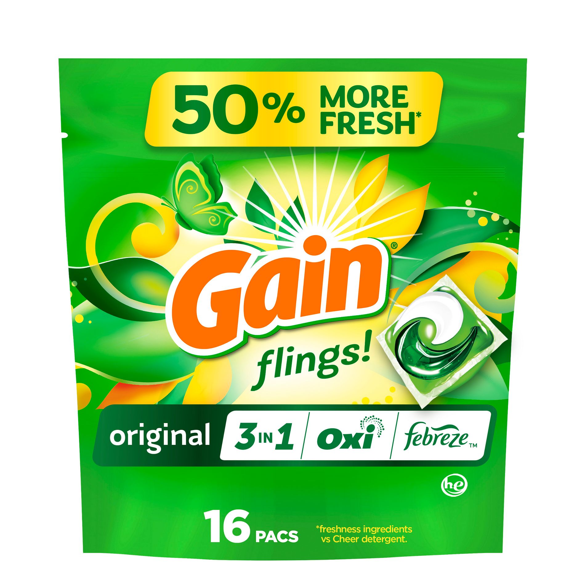 Gain Flings Original Scent HE Compatible Laundry Detergent Soap Pacs