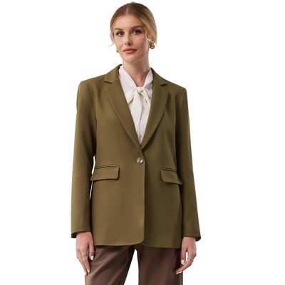 Hobemty Women One Button Notched Lapel Long Sleeve Full Lined Flap Pocket Semi Formal Suit Jacket Blazer
