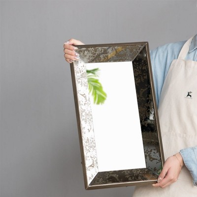 Antique Rectangle Mirror with Floral Accents, Mirrored Display Tray,Hanging Wall Mirror,Decorative Wall Mirrors,Art Deco Mirrors Vintage-The Pop Home