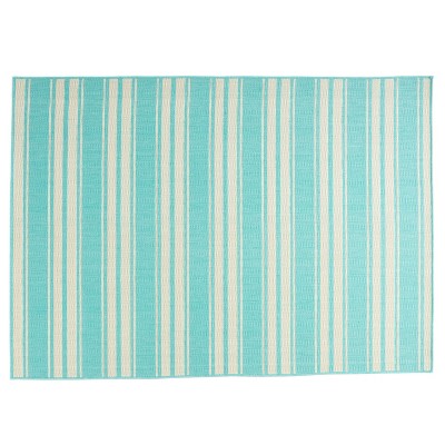 GDFStudio Kyley 5'3" x 7' Striped Indoor/Outdoor Area Rug, Teal/Ivory