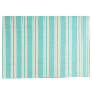 GDFStudio Kyley 5'3" x 7' Striped Indoor/Outdoor Area Rug, Teal/Ivory - 1 of 4