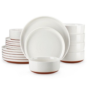 vancasso 18 Piece Set With Curved Edge Sesame Glaze, White plate surface Khaki plate bottom, With 6 dinner plates/dessert plates/cereal bowls - 1 of 4