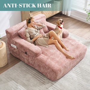 MOONMISS Chenille Interior Lazy Sofa Chaise longue Armchair with three pillows and armrests Sleeping Sofa Bed - 1 of 4