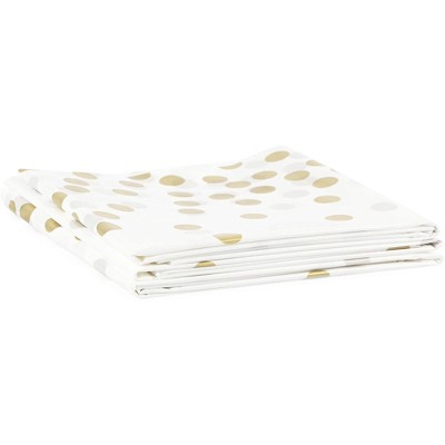 White and Gold Rectangular Plastic Tablecloth with Polka Dot Confetti