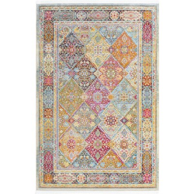 Santiago Vibrant Patchwork Light Blue 5' x 8' Synthetic Area Rug