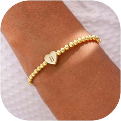 Beaded Bracelets for Women Dainty Heart Initial Bracelet Letter A-Z Charm Bracelet for Women