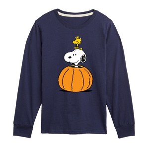 Boys' - Peanuts - Snoopy Woodstock Pumpkin Long Sleeve Graphic T-Shirt - 1 of 4