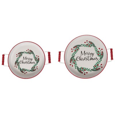 Transpac Metal Enamel Christmas Tray Set of 2 Home Decorations Christmas