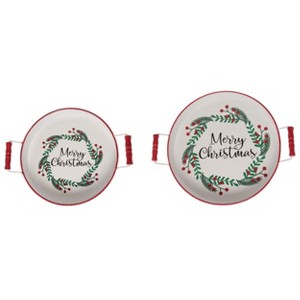 Transpac Metal Enamel Christmas Tray Set of 2 Home Decorations Christmas - 1 of 1